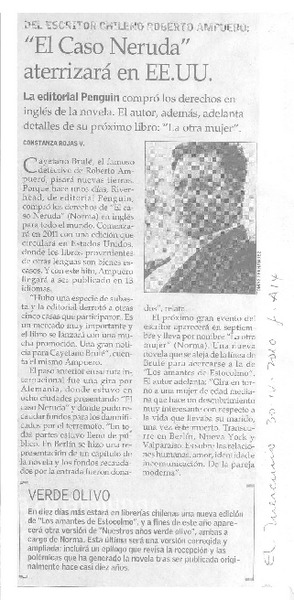 "El caso Neruda" aterrizará en EE.UU.  [artículo] Constanza Rojas V.