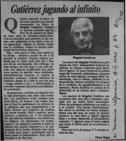 Gutiérrez jugando al infinito  [artículo] Víctor Rojas.