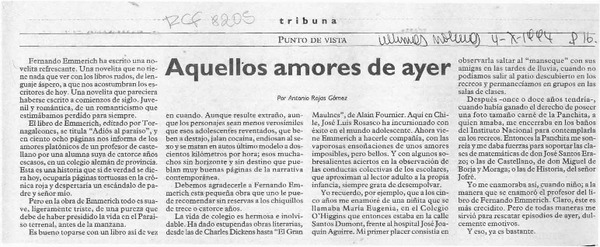 Aquellos amores de ayer  [artículo] Antonio Rojas Gómez.