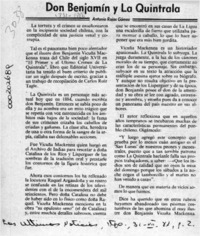 Don Benjamín y la Quintrala  [artículo] Antonio Rojas Gómez.
