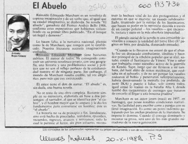 El abuelo  [artículo] Antonio Rojas Gómez.