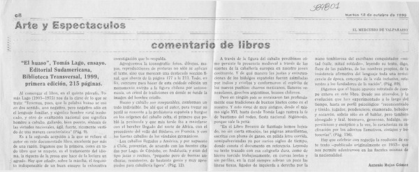 El huaso  [artículo] Antonio Rojas Gómez