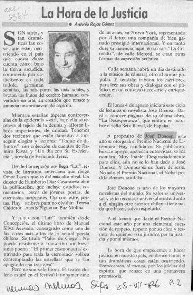 La hora de la justicia  [artículo] Antonio Rojas Gómez.