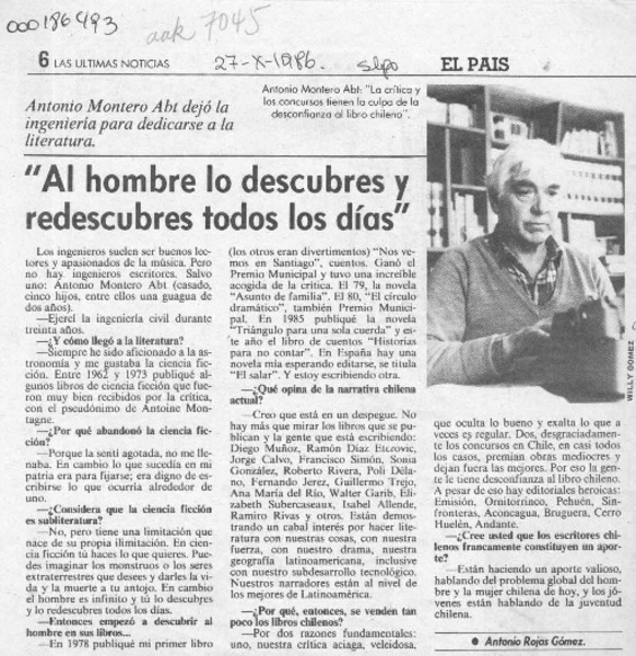"Al hombre lo descubres y redescubres todos los días"  [artículo] Antonio Rojas Gómez.