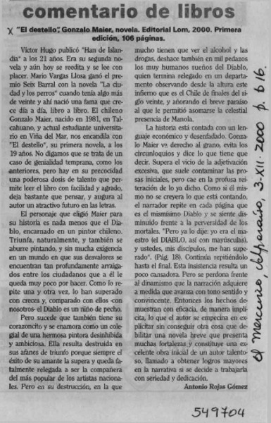 "El destello"  [artículo] Antonio Rojas Gómez