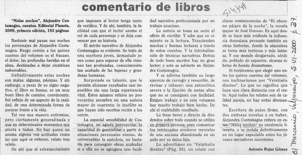 "Malas noches"  [artículo] Antonio Rojas Gómez