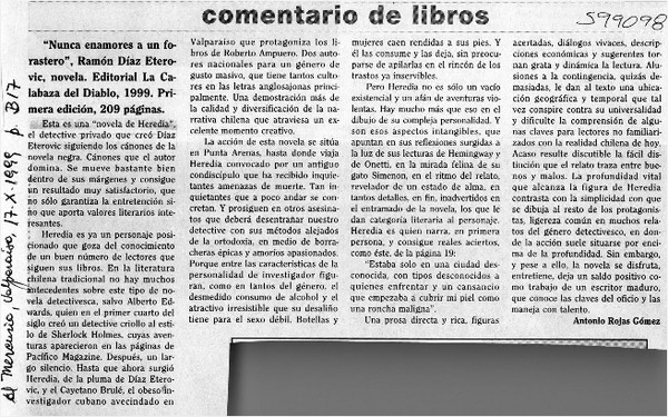 "Nunca enamores a un forastero"  [artículo] Antonio Rojas Gómez