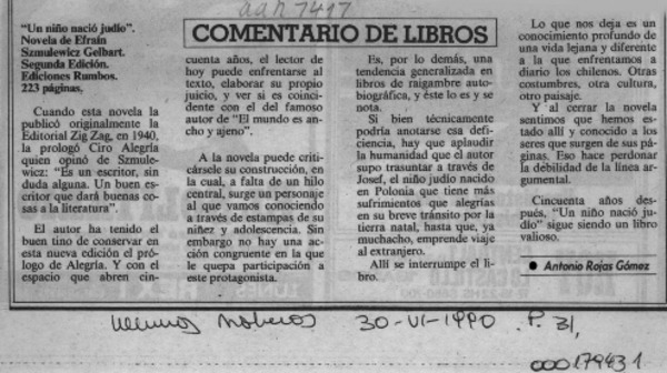 "Un niño nació judío"  [artículo] Antonio Rojas Gómez.
