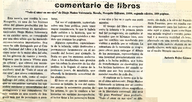 Todo el amor en sus ojos  [artículo] Antonio Rojas Gómez