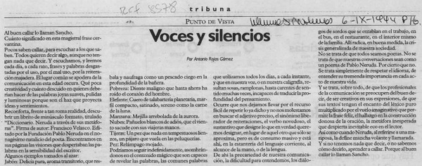 Voces y silencios  [artículo] Antonio Rojas Gómez.