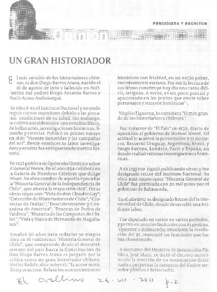 Un gran historiador  [artículo] Lincoyán Rojas Peñaranda.