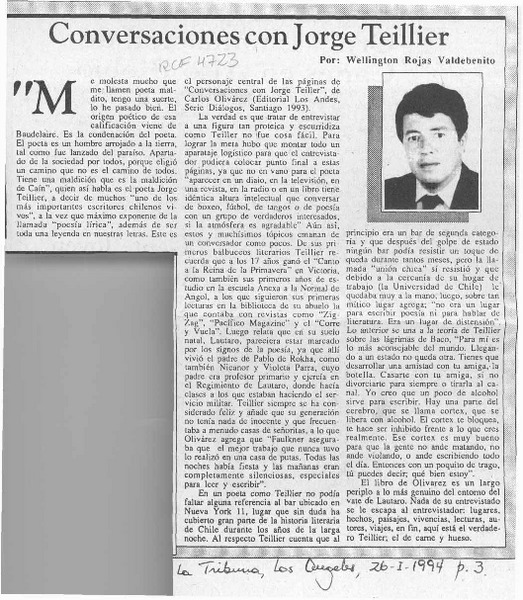 Conversaciones con Jorge Teillier  [artículo] Wellington Rojas Valdebenito.