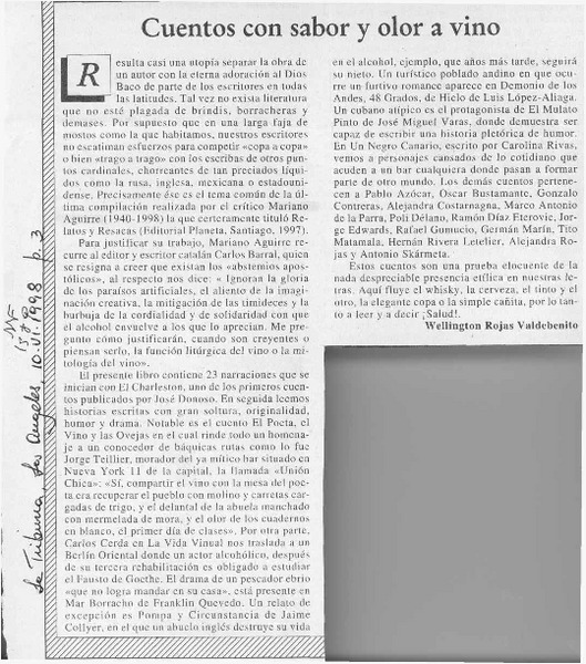 Cuentos con sabor y olor a vino  [artículo] Wellington Rojas Valdebenito.
