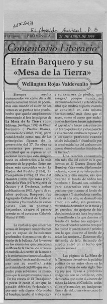 Efraín Barquero y su "Mesa de la tierra"  [artículo] Wellington Rojas Valdebenito