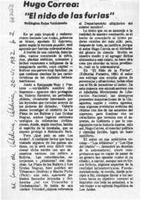 Hugo Correa: "El nido de las furias"  [artículo] Wellington Rojas Valdebenito.
