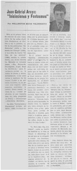 Juan Gabriel Araya, "Iniciaciones y fantasmas"