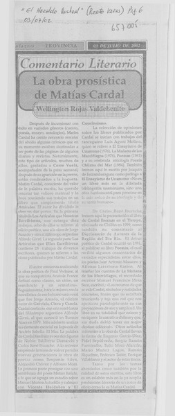 La obra prosística de Matías Cardal : [comentario]