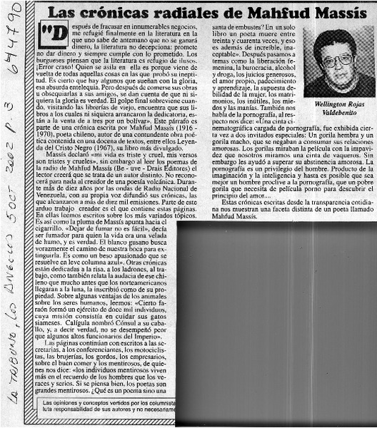 Las crónicas radiales de Mahfud Massis  [artículo] Wellington Rojas Valdebenito