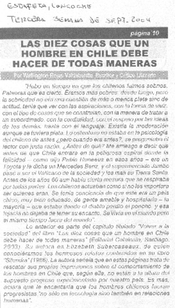 Las Diez cosas que un hombre en Chile debe hacer de todas maneras