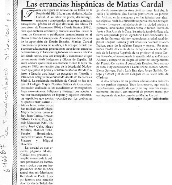 Las errancias hispánicas de Matías Cardal  [artículo] Wellington Rojas Valdebenito