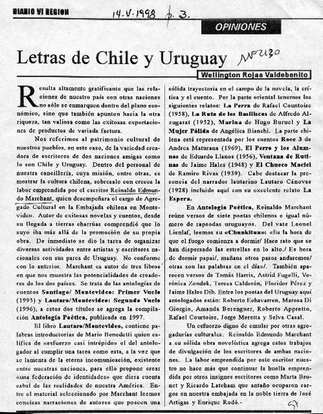 Letras de Chile y Uruguay  [artículo] Wellington Rojas Valdebenito.