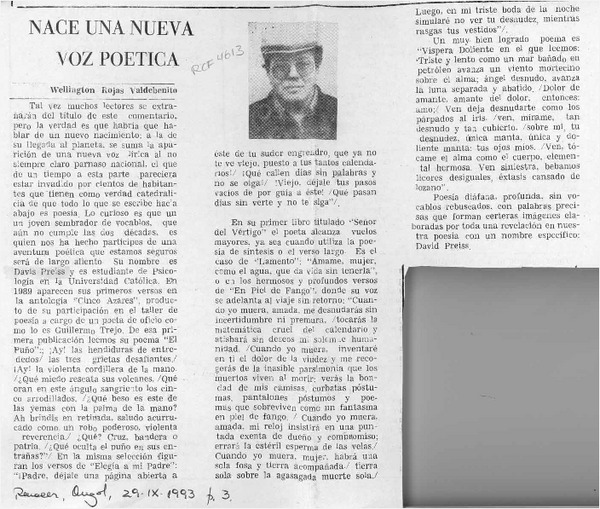 Nace una nueva voz poética  [artículo] Wellington Rojas Valdebenito.