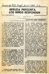 Neruda pregunta, los niños responden  [artículo] Wellington Rojas Valdebenito.