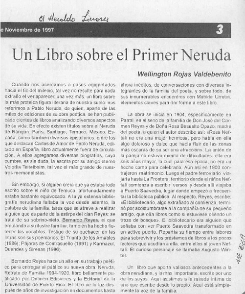 Un libro sobre el primer Neruda