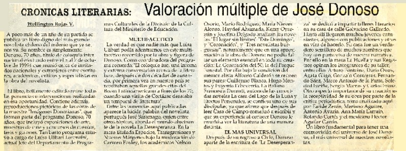 Valoración múltiple de José Donoso  [artículo] Wellington Rojas Valdebenito.