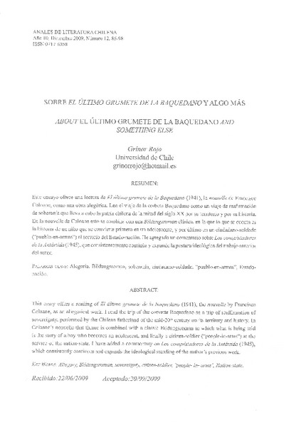 Sobre El último grumete de la Baquedano y algo más