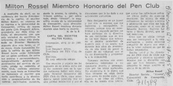 Milton Rossel miembro del Pen Club