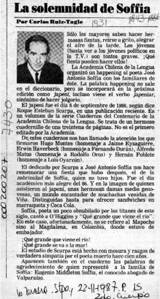 La solemnidad de Soffia  [artículo]Carlos Ruiz Tagle.