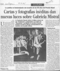 Cartas y fotografías inéditas dan nuevas luces sobre Gabriela Mistral  [artículo] R. V.