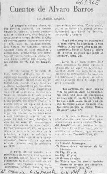 Cuentos de Alvaro Barros.