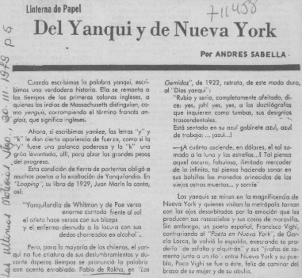 Del Yanqui y de Nueva York