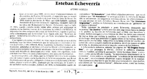Esteban Echeverría  [artículo] Andrés Sabella.