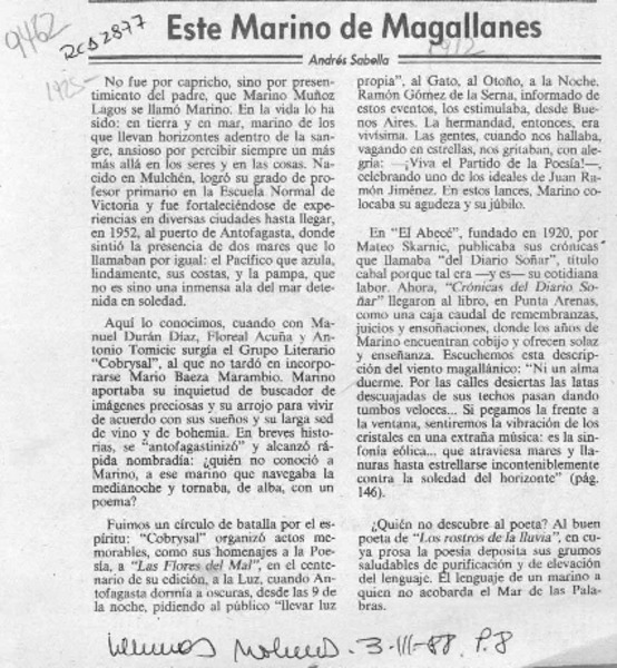 Este Marino de Magallanes  [artículo] Andrés Sabella.