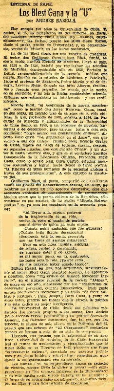 Los Blest Gana y la "U"  [artículo] Andrés Sabella.