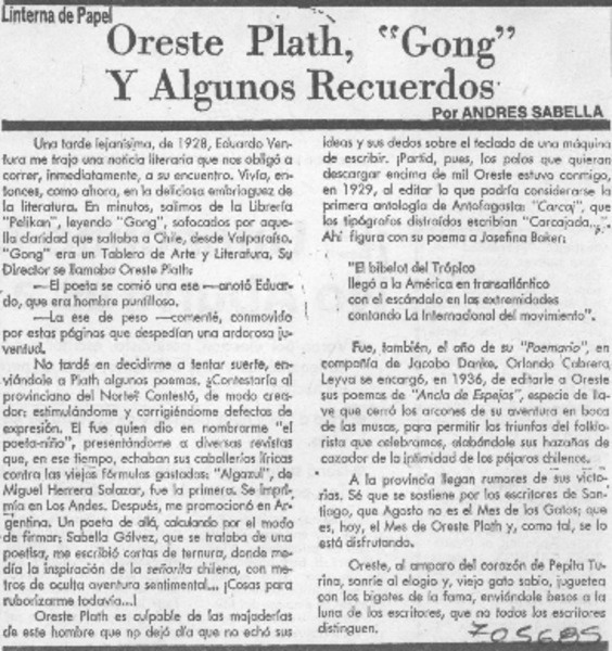 Oreste Plath "Gong" y algunos recuerdos