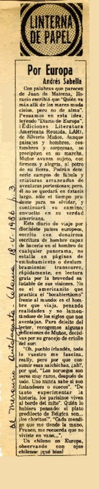Por Europa  [artículo] Andrés Sabella.
