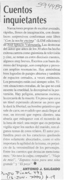Cuentos inquietantes  [artículo] Antonio J. Salgado