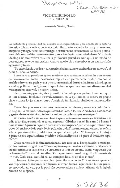 Vicente Huidobro, "el iniciado"