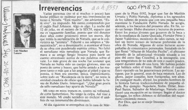 Irreverencias  [artículo] Luis Sánchez Latorre.