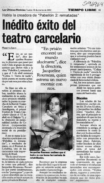 Inédito éxito del teatro carcelario  [artículo] Marietta Santí