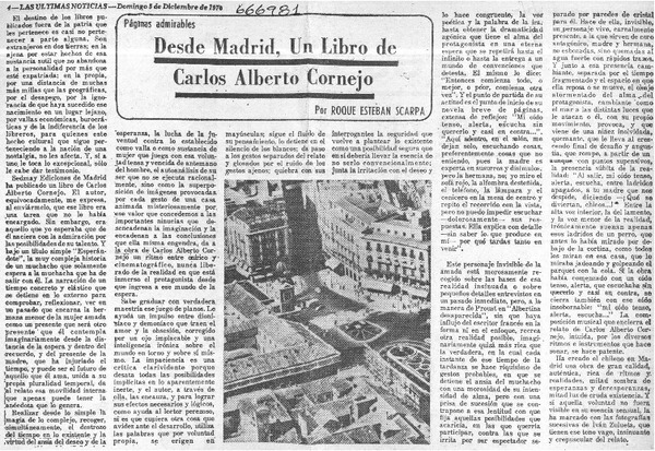 Desde Madrid, un libro de Carlos Alberto Cornejo  [artículo] Roque Esteban Scarpa.