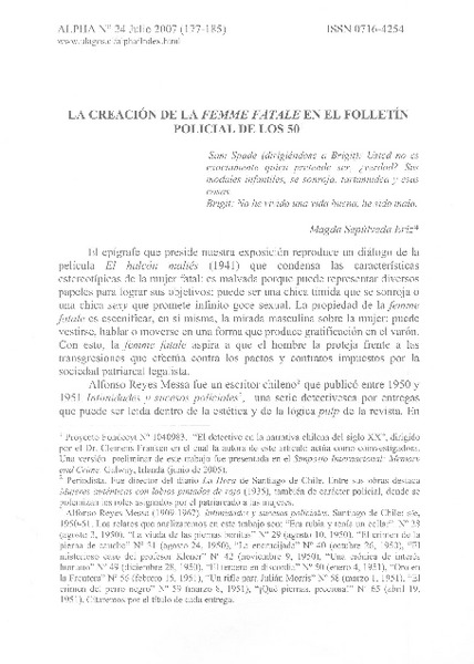 La creación de la femme fatale en el folletín policial de los 50