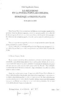 Lo religioso en la poesía popular chilena, homenaje a Oreste Plath