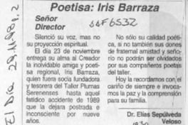 Poetisa: Iris Barraza  [artículo] Elás Sepúlveda Veloso.
