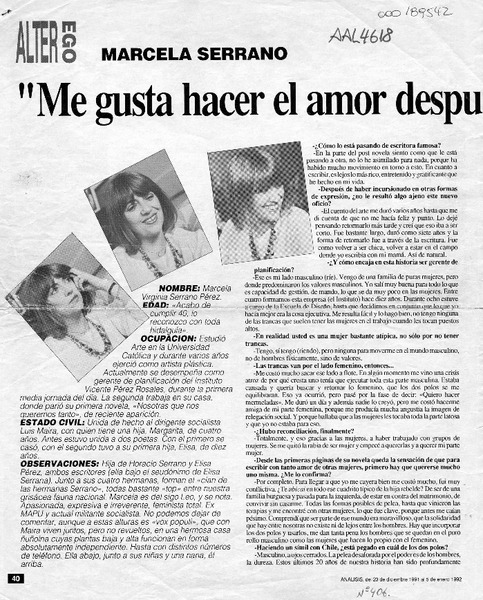 "Me gusta hacer el amor después de almuerzo"  [artículo] Susana Kuncar.
