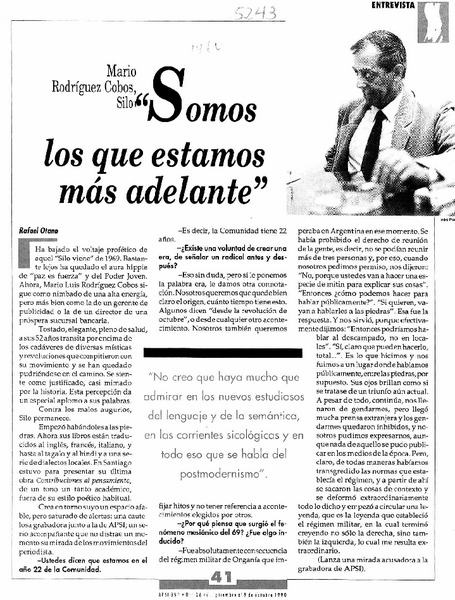 "Somos los que estamos más adelante"  [artículo] Rafael Otano.